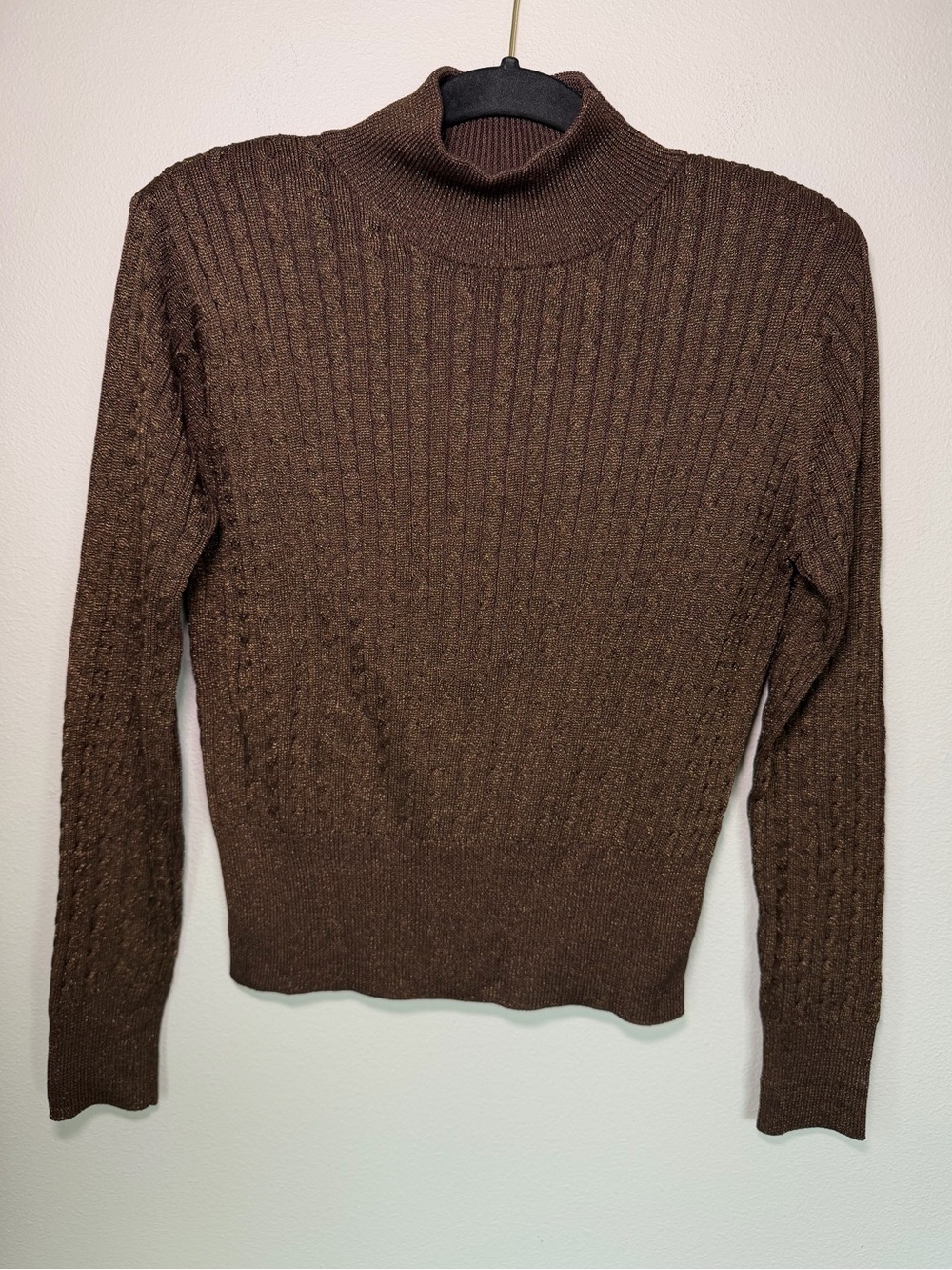 Vintage Carlisle Silk Metallic Whimsical Turtleneck Cable Knit Sweater Top